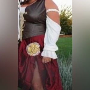 Pirate wench costume, plus size, dress, vest with ties, sleeves, head scarf